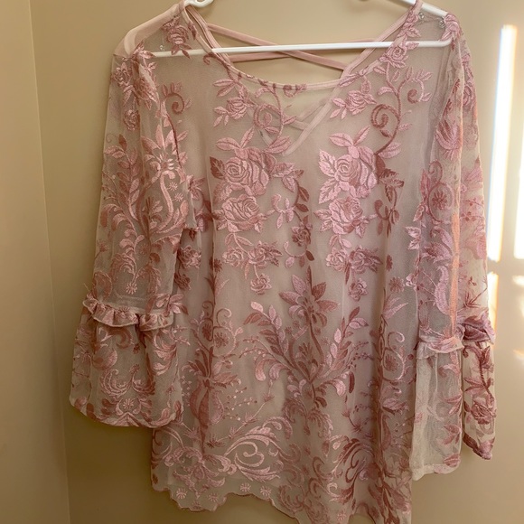 Sheer Pink Lace Blouse - Picture 3 of 6